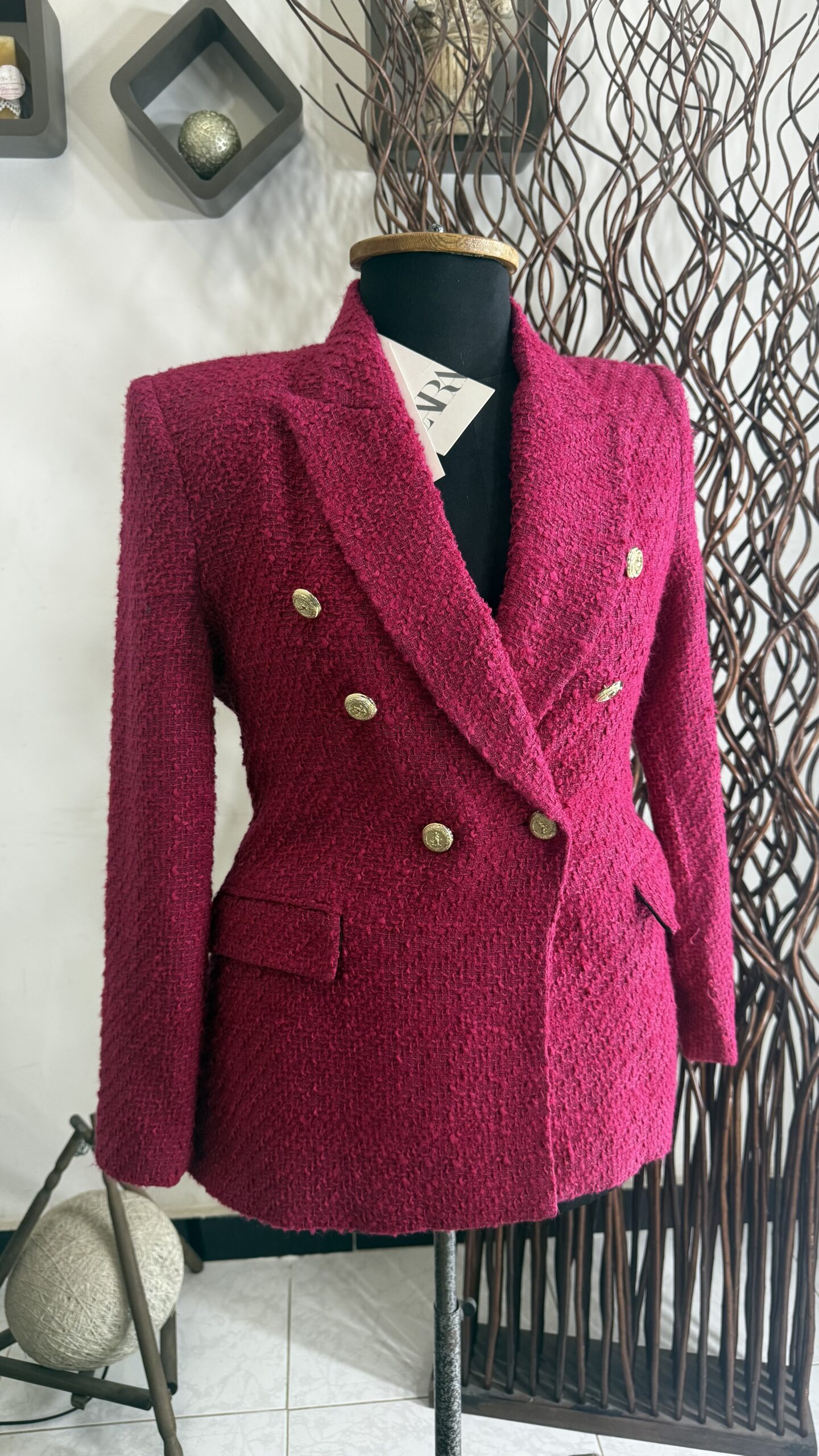 Zara Textured Tweed Double-Breasted Blazer - Image 3