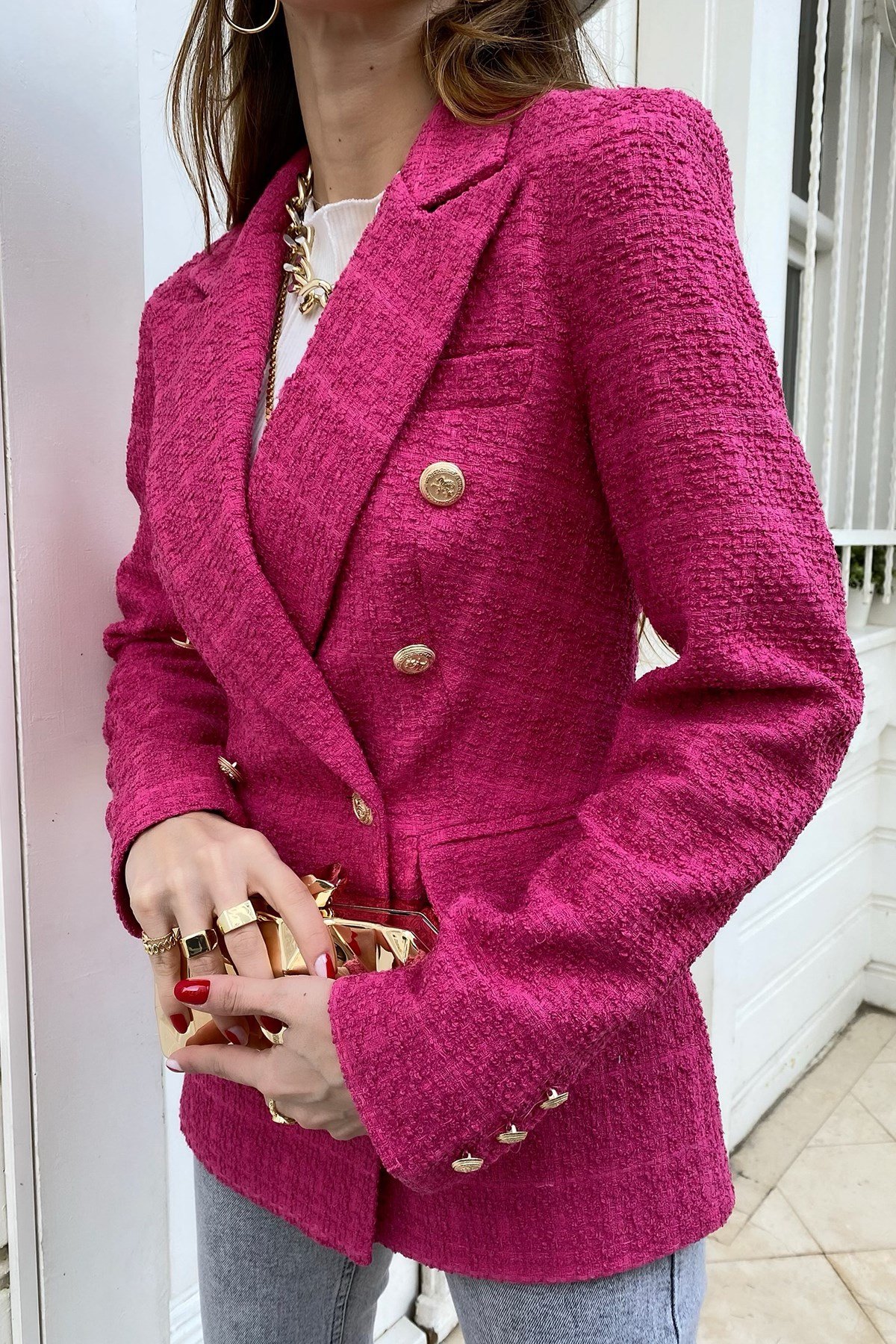 Zara Textured Tweed Double-Breasted Blazer