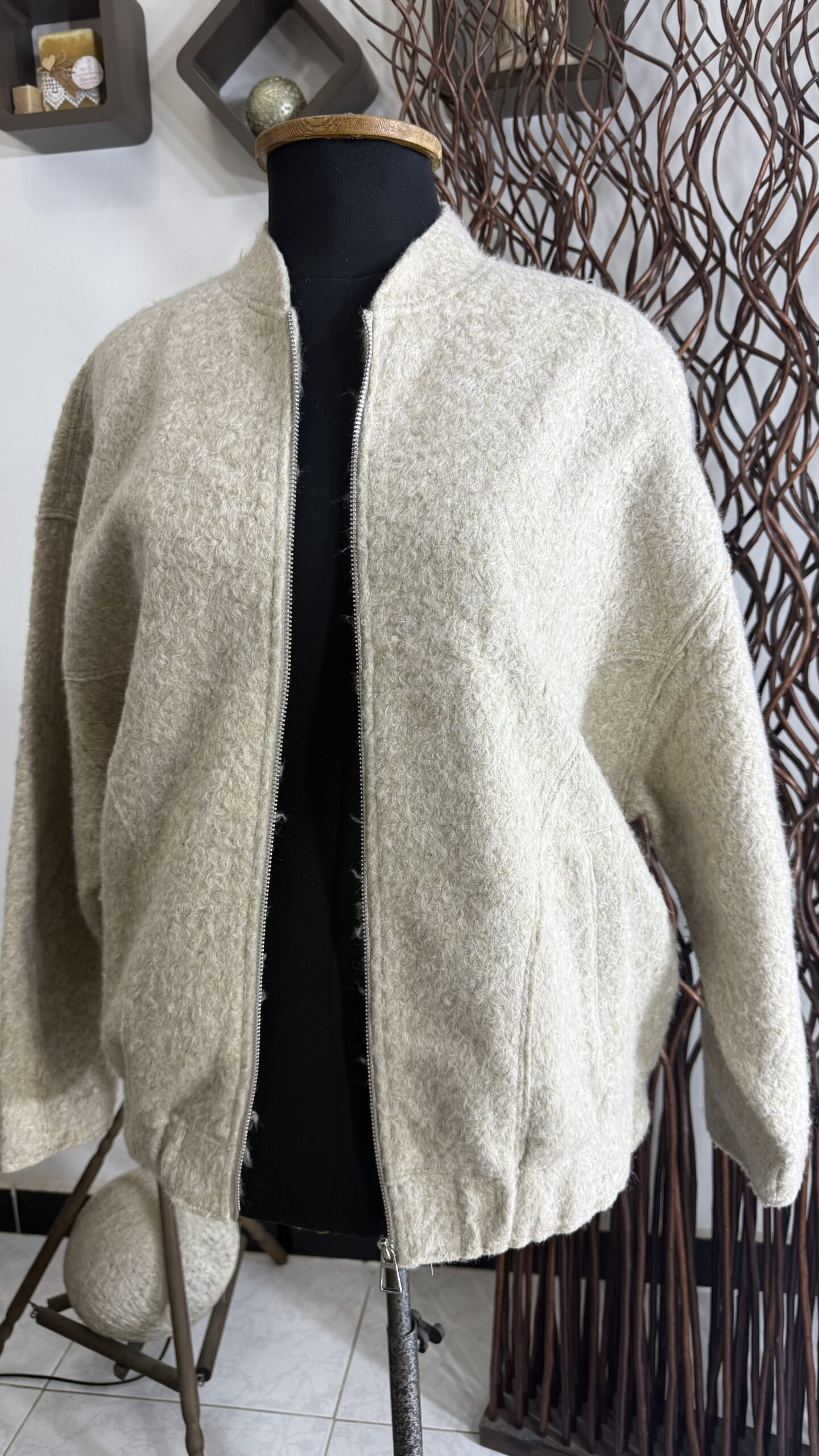 Zara Oversized Textured Zip Bomber Jacket - Image 3