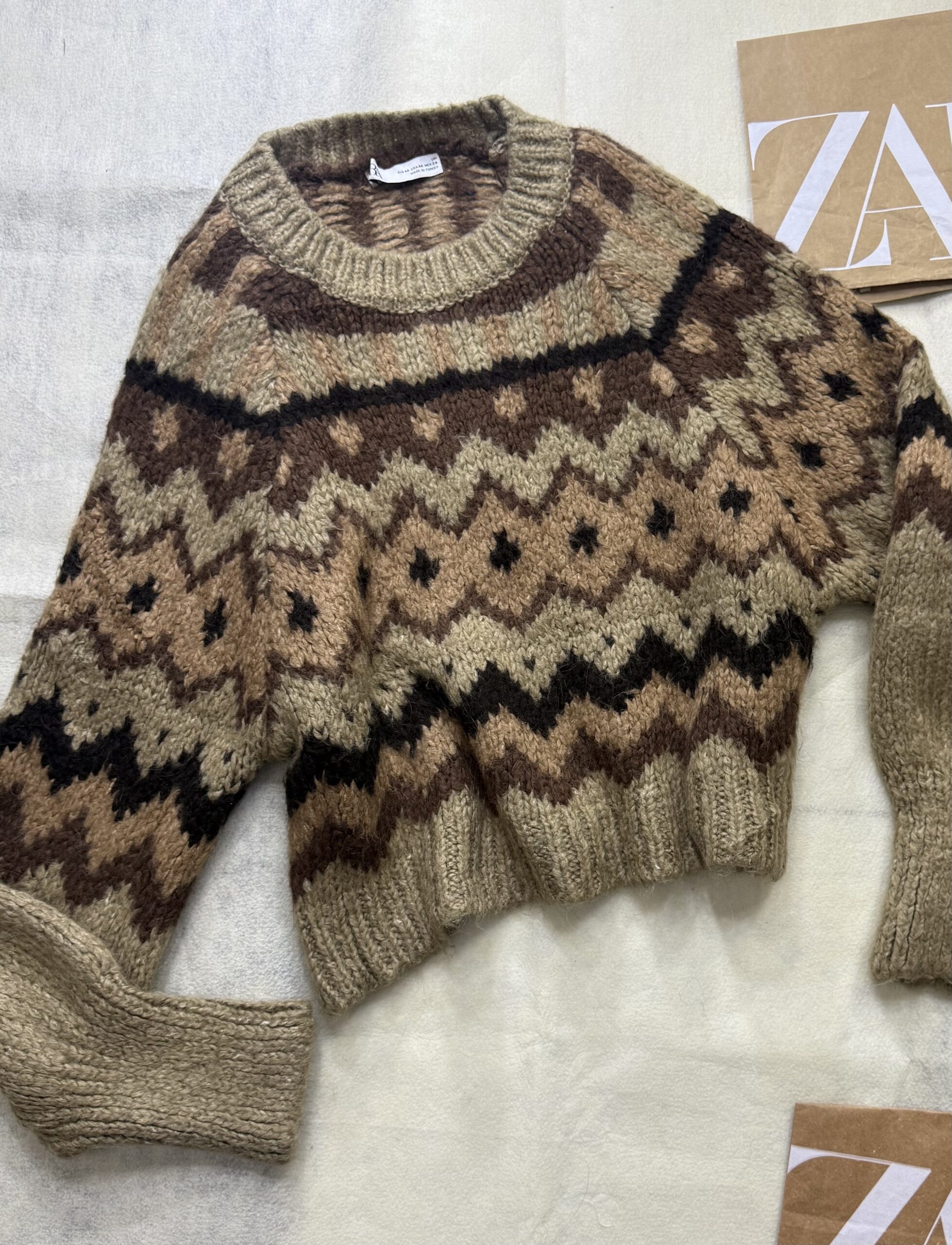 Zara Fair Isle Jacquard Knit Sweater - Image 3