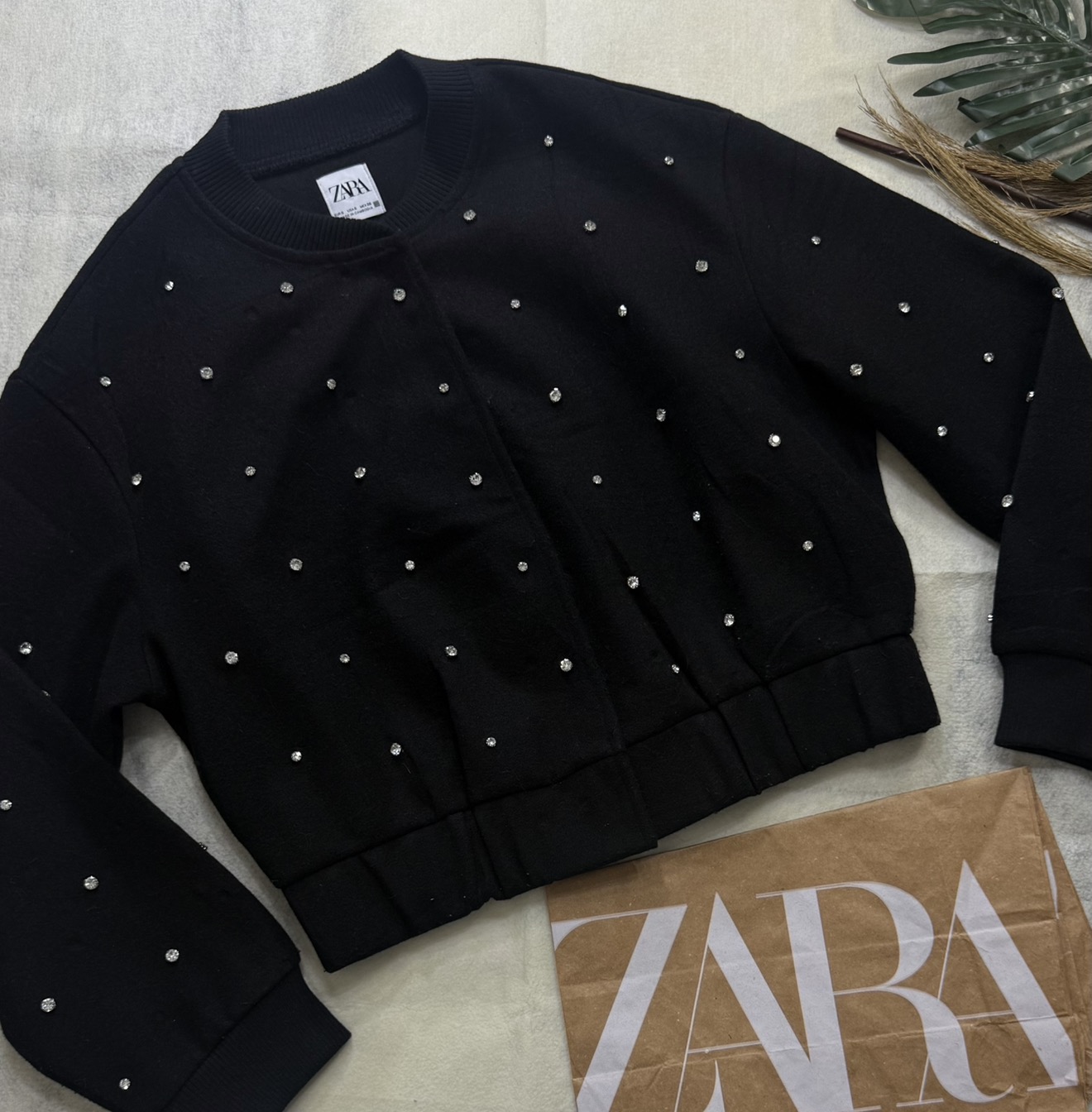 Zara Studded Cropped Bomber Jacket - Image 2