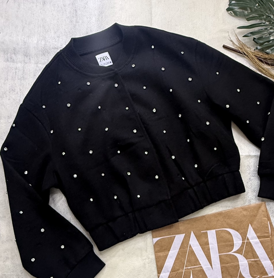 Zara Studded Cropped Bomber Jacket - Image 3
