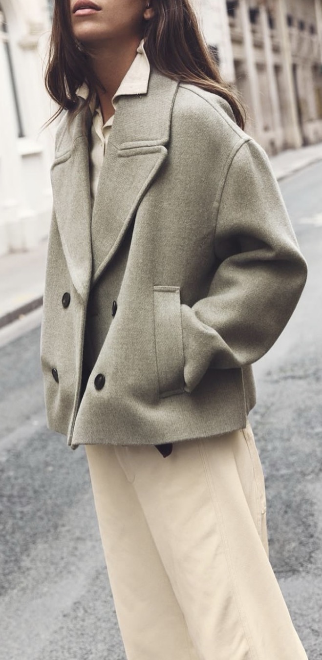Zara Double-Breasted Cropped Wool Jacket - Image 3